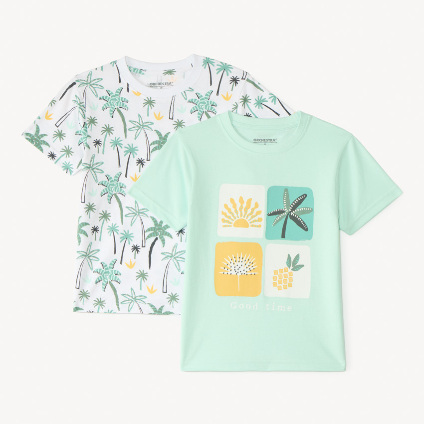 Lote de 2 camisetas de manga corta impresas y con estampados divertidos para niño. 