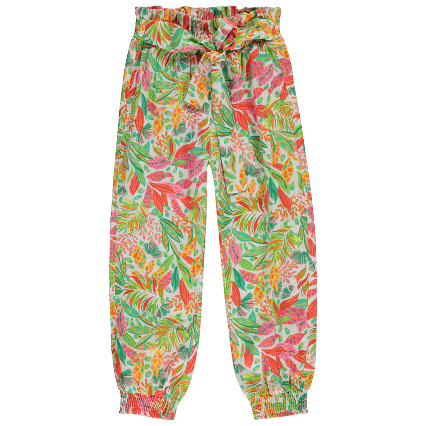 Pantalón fluido para anudar estampado vegetal para niña 