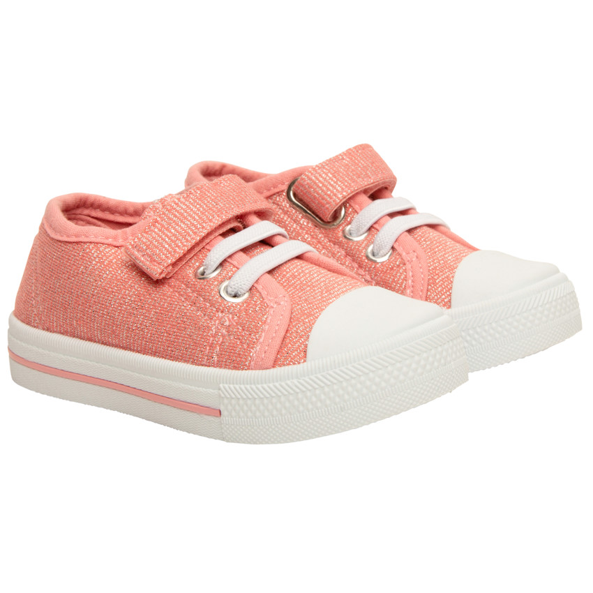 Zapatillas bajas de lona con cordones elásticos y velcro para bebé niña 