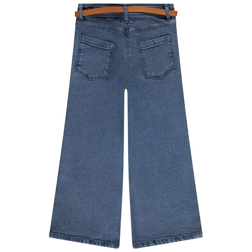Jean amplio de denim con cinturón niña 