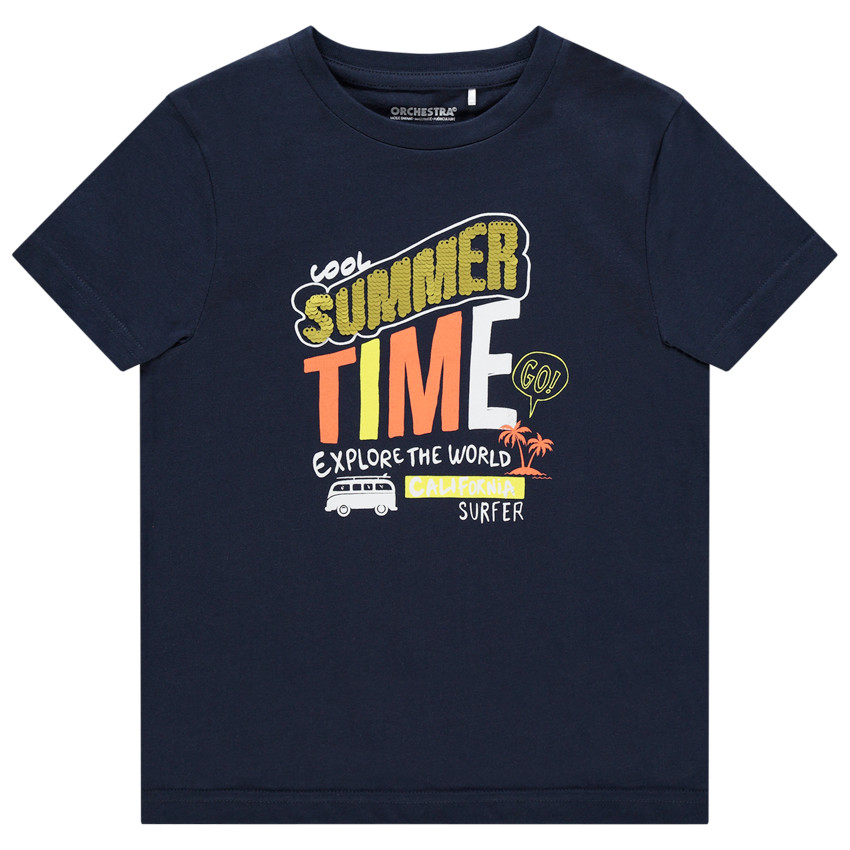 Camiseta manga corta de algodón orgánico print mensaje con lentejuelas 