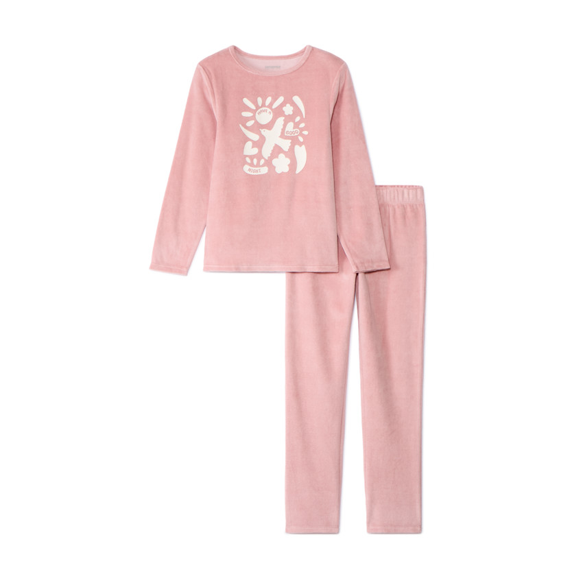 Set pyjama en velours printé uni pour fille 