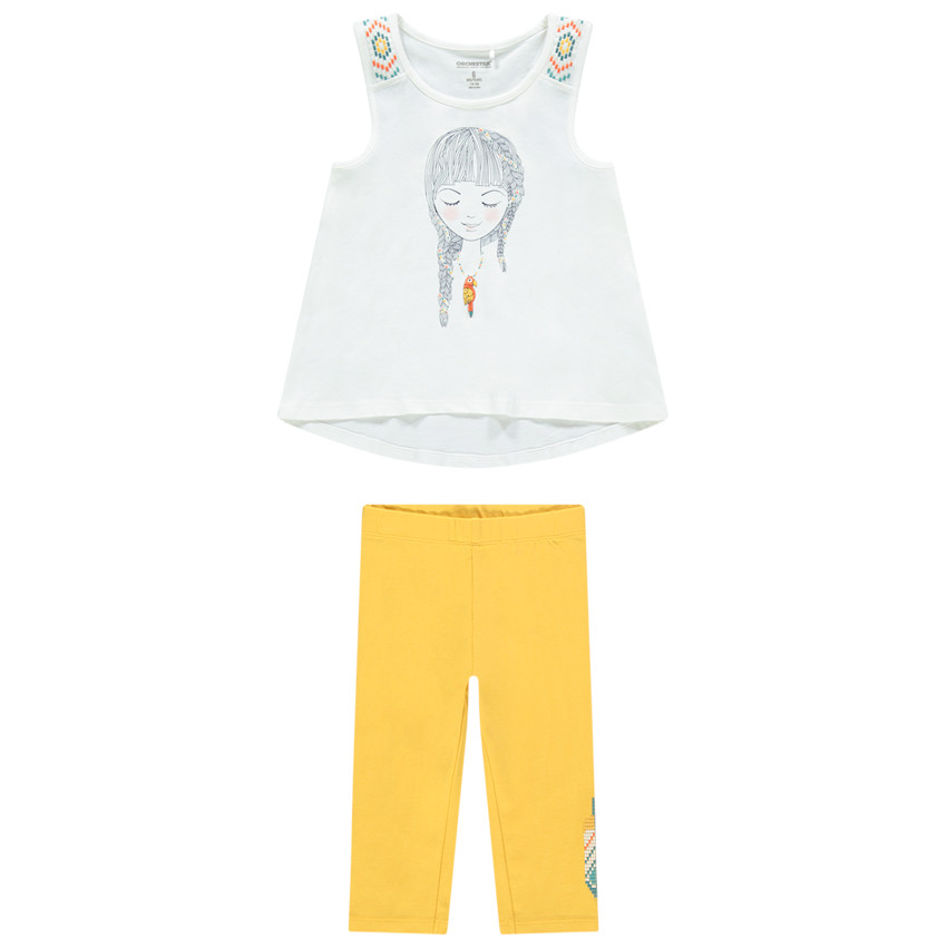 Conjunto de algodón con personaje estampado y motivos étnicos 