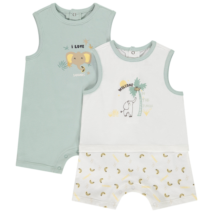 Lote de 2 monos cortos fantasía con motivos de elefante para bebé niño  Additional Lote de 2 monos cortos fantasía con motivos de elefante para bebé niño