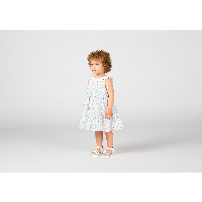 Robe sans manches col volanté et imprimé fleuri pour bébé fille 