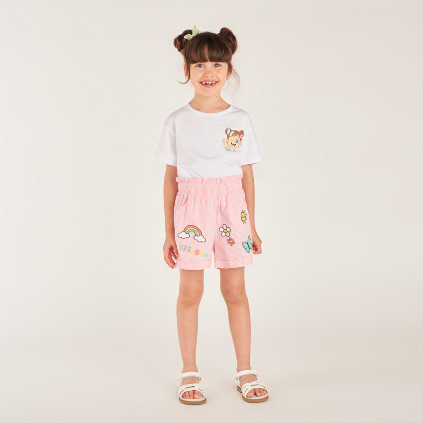 Pantalones cortos de tela con rayas bordadas Bilie Boo para niña 