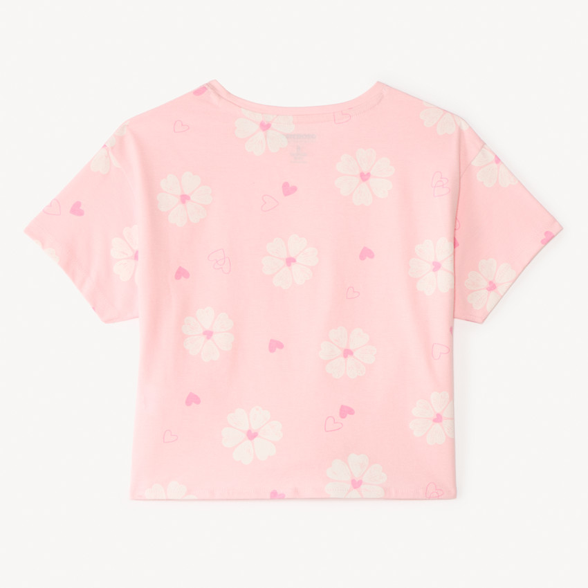 Camiseta de manga corta con nudo y estampado fantasía para niña 