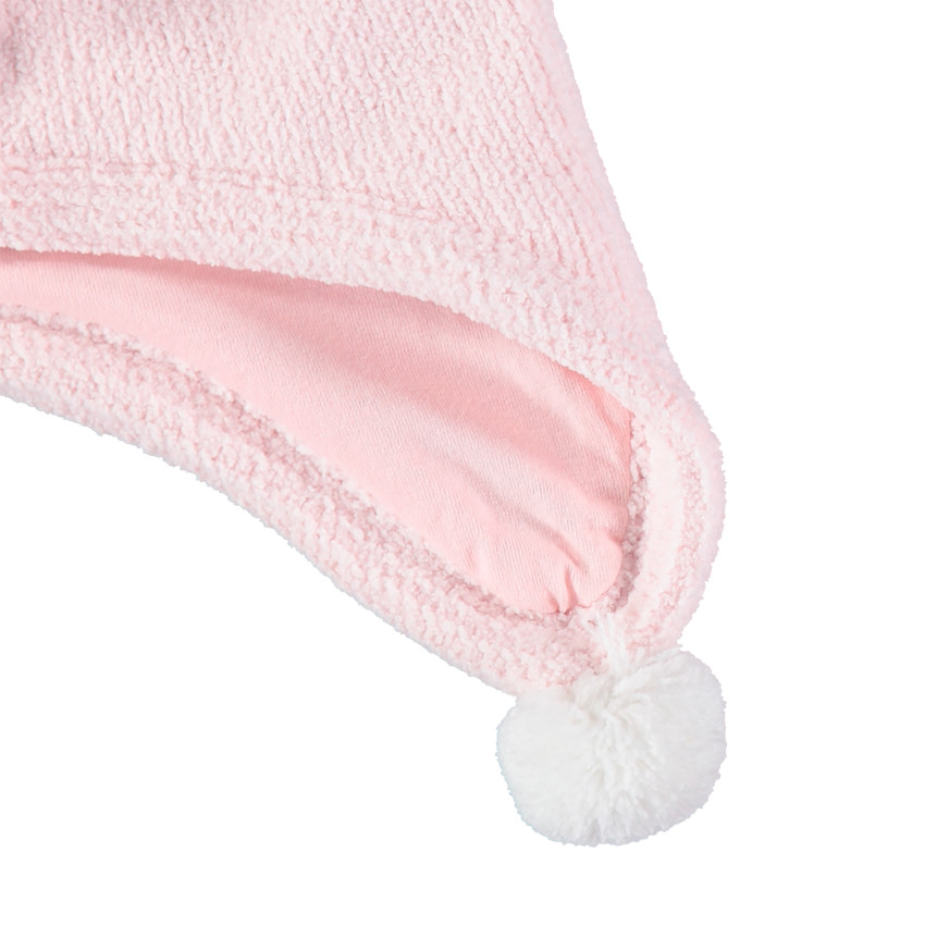 Gorro con orejas de conejo y pompones forrado de jersey 