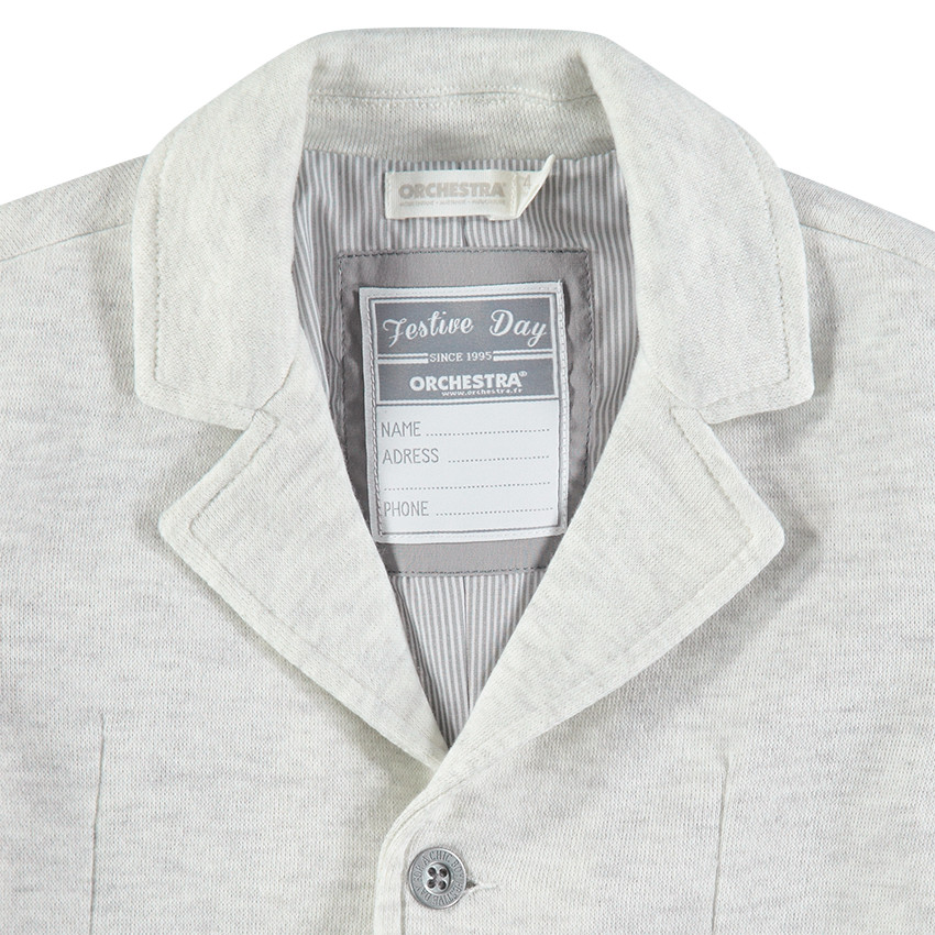 Americana de punto gris jaspeado con forro de rayas 