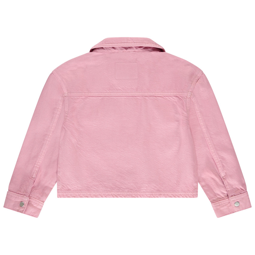 Chaqueta de mezclilla lisa con cuello camisero y tachuelas decorativas para niña 