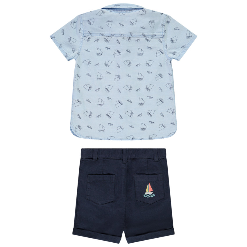 Ensemble chemise imprimé bateaux et bermuda en toile pour bébé garçon 