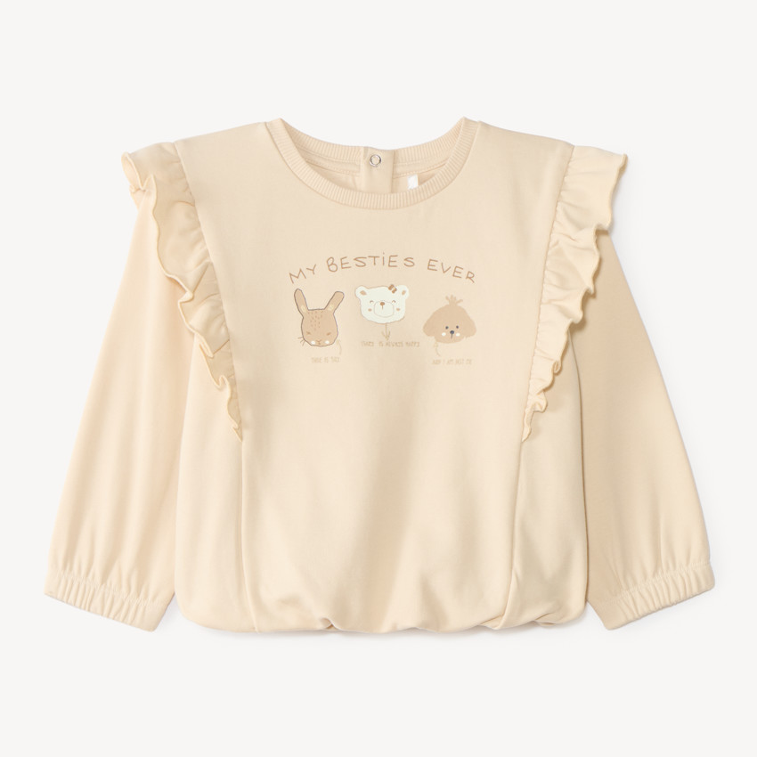 Sudadera abullonada para niña con volantes de felpa. 