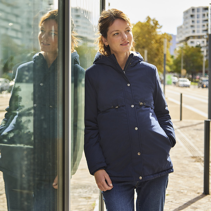 Parka de embarazo evolutiva con forro de sherpa 