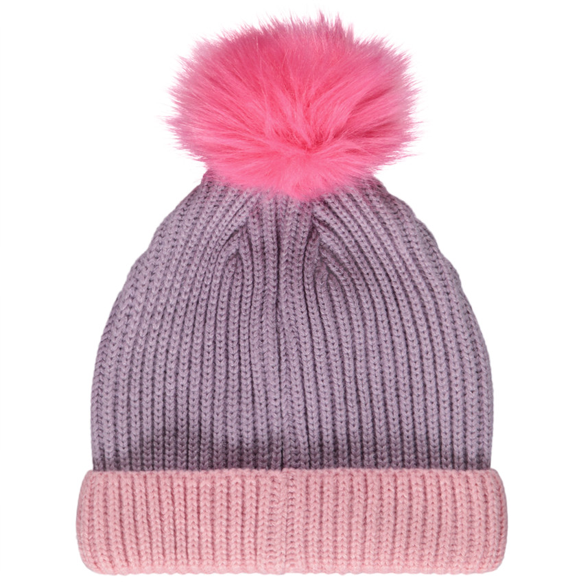 Gorro de punto con pompón efecto color block para niña  Additional Gorro de punto con pompón efecto color block para niña