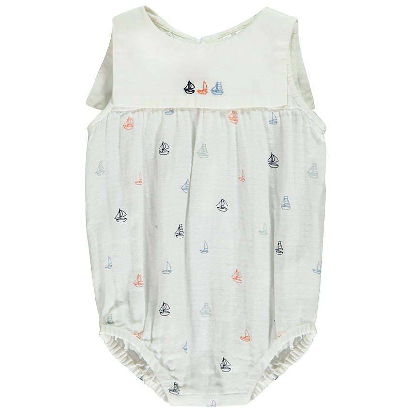 Ranita con cuello marinero estampado de veleros para bebé niño 