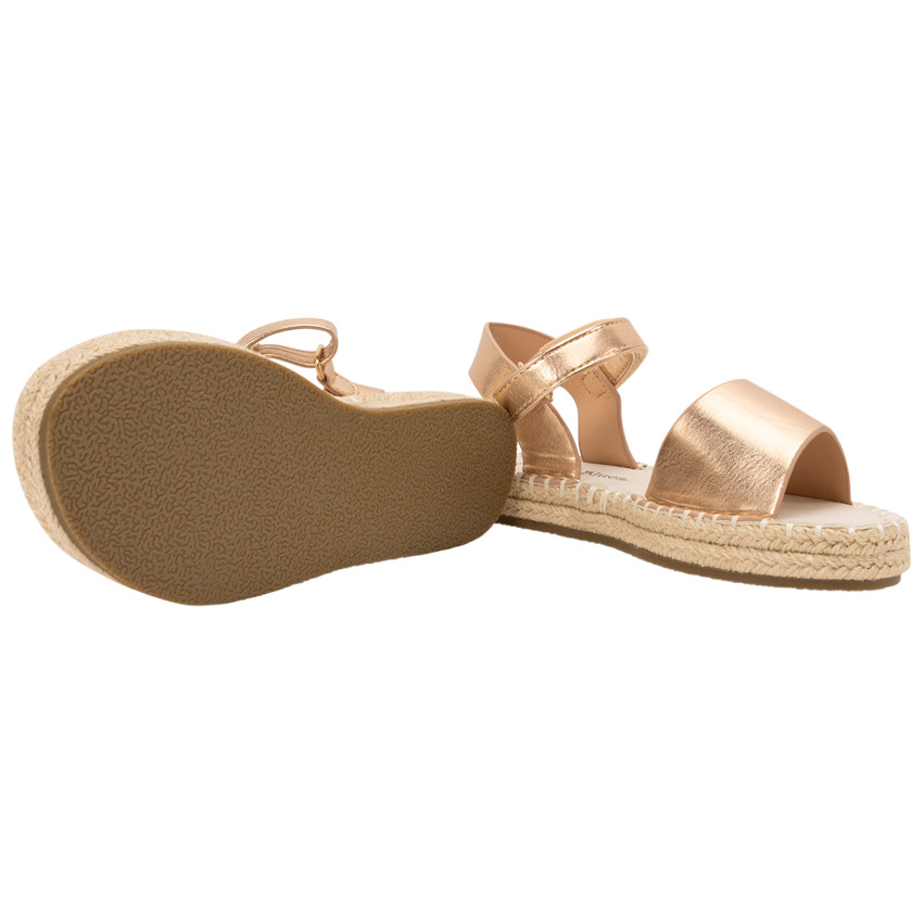 Sandalias rosa dorado efecto satinado con suela de cuerda para niña 