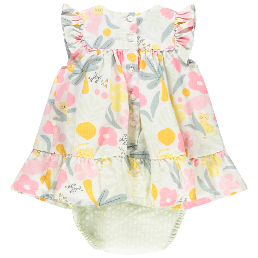 Vestido combinado de seersucker estampado jungle para bebé niña 