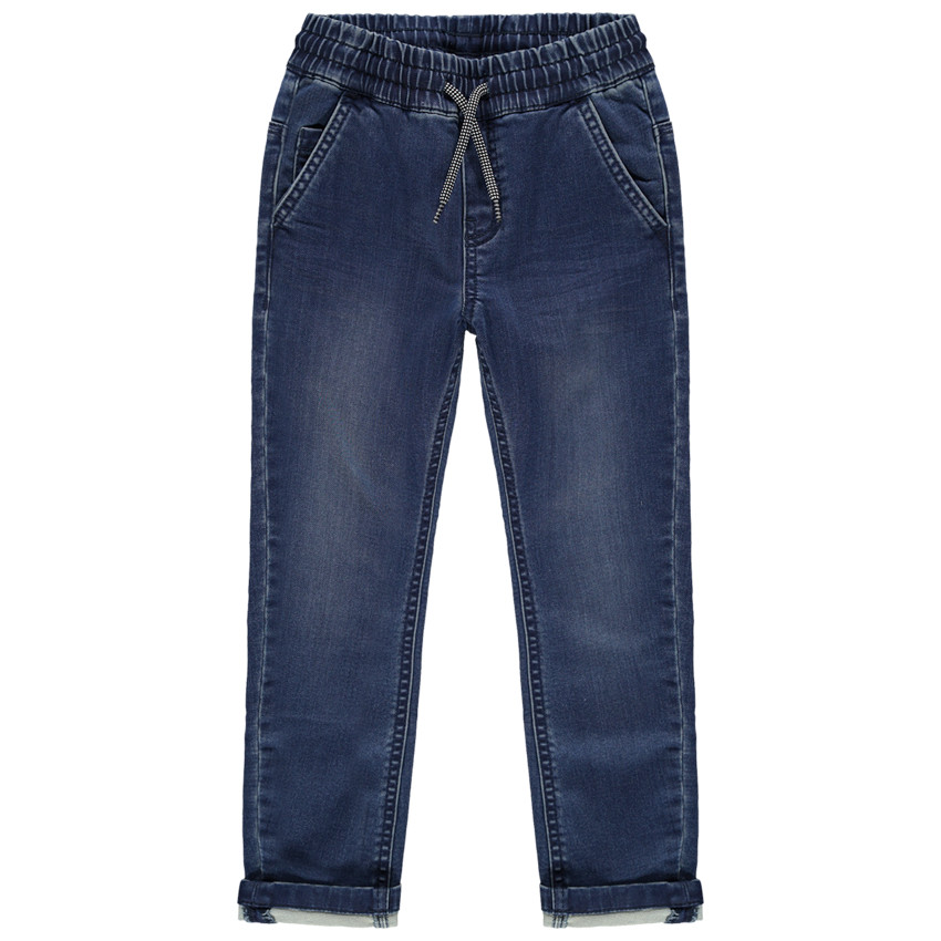 Vaqueros con efecto desgastado y arrugado en la cintura elástica y cordones de cierre 