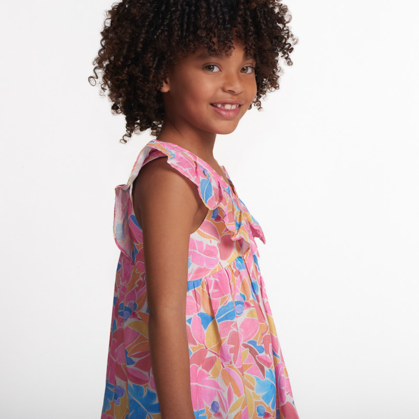Vestido de tirantes con volantes y estampado floral para niña 