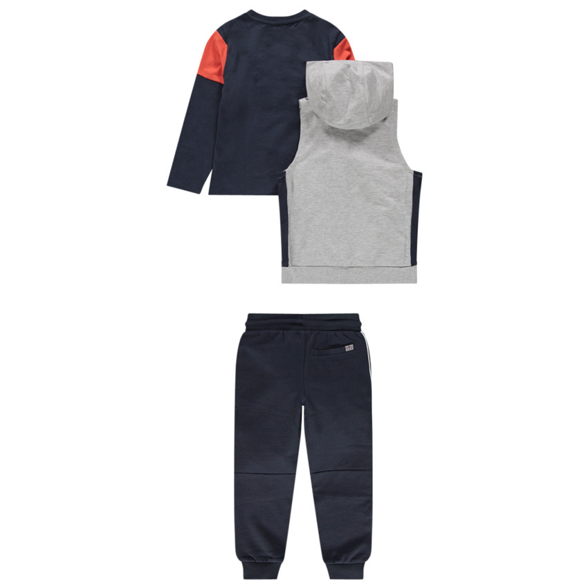 Chándal de 3 piezas con camiseta bicolor, chaqueta con capucha y pantalón liso  Additional Chándal de 3 piezas con camiseta bicolor, chaqueta con capucha y pantalón liso