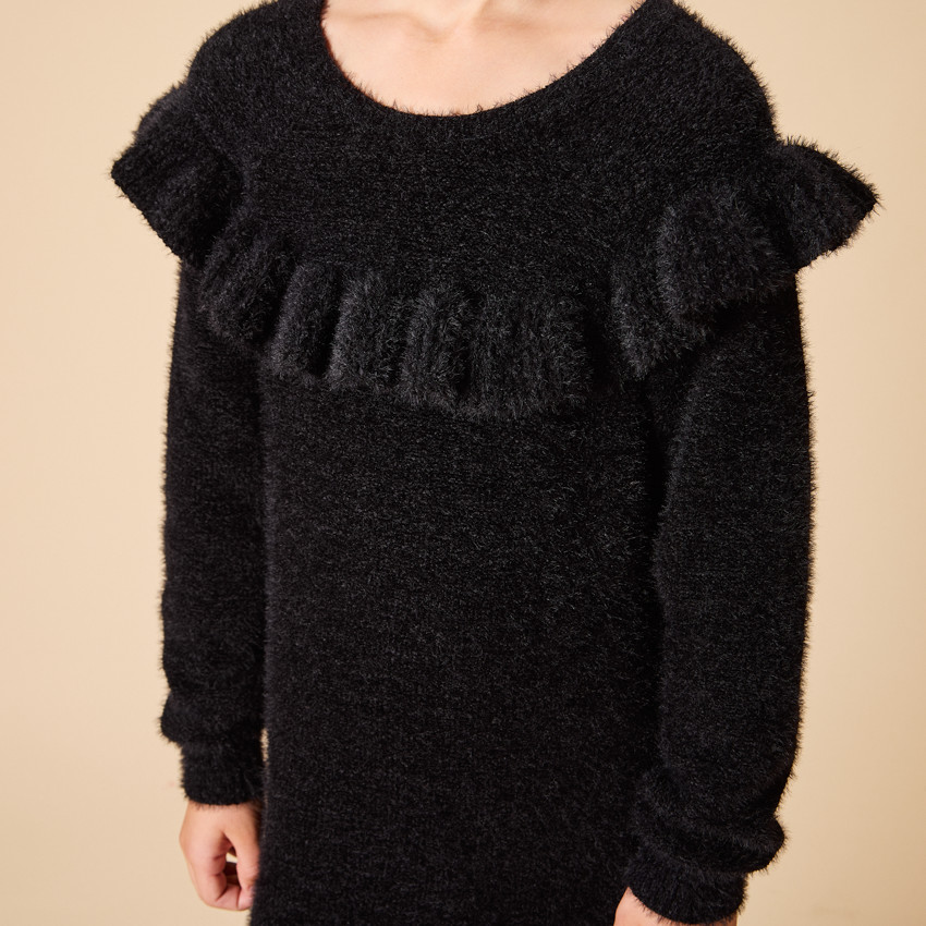 Vestido de manga larga de punto suave con volantes para niña 