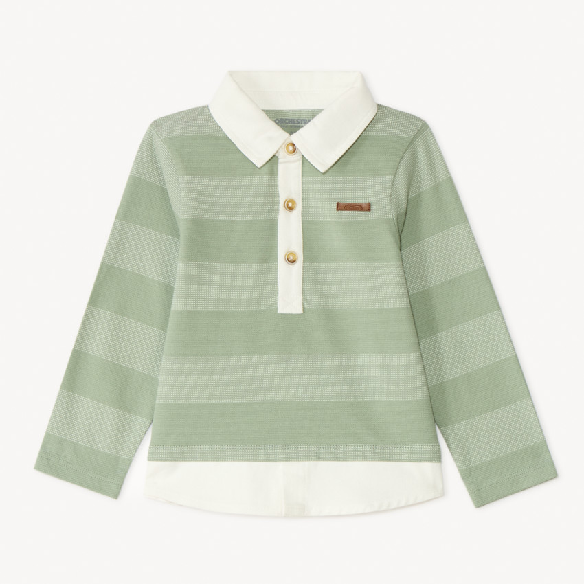 Polo de rayas de manga larga efecto 2 en 1 para bebé niño 