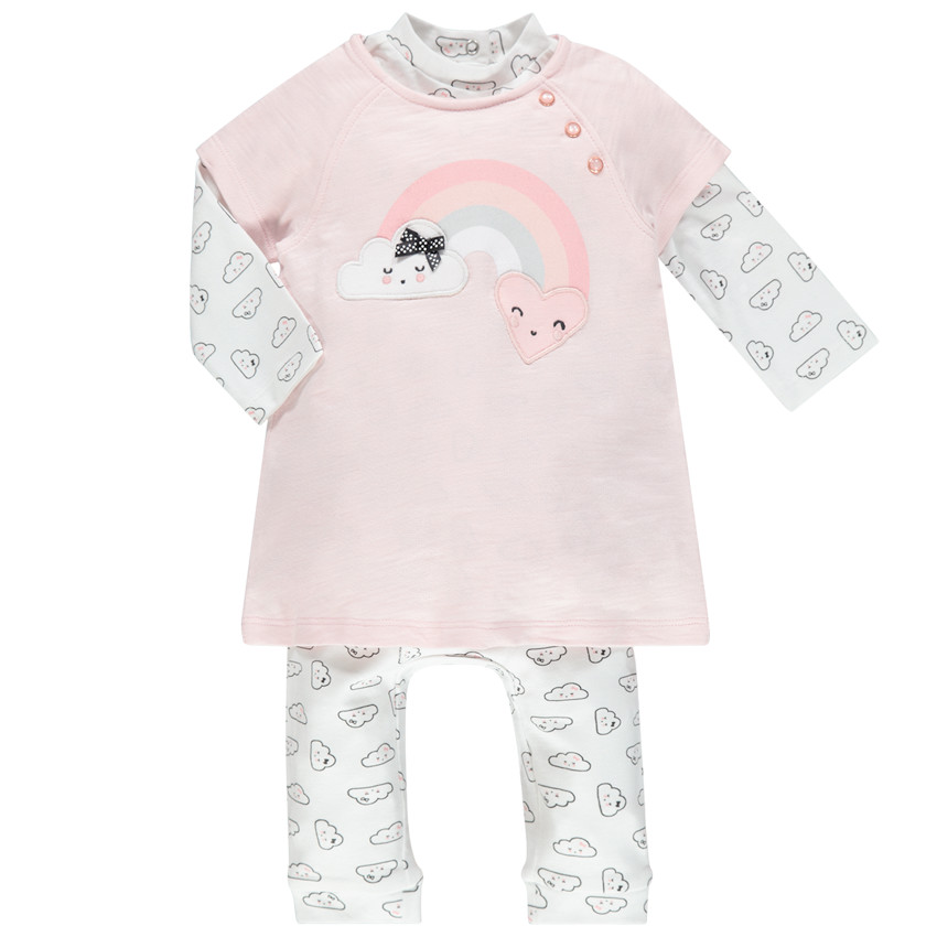 Conjunto de 3 piezas con camiseta interior, vestido de manga corta y leggings 