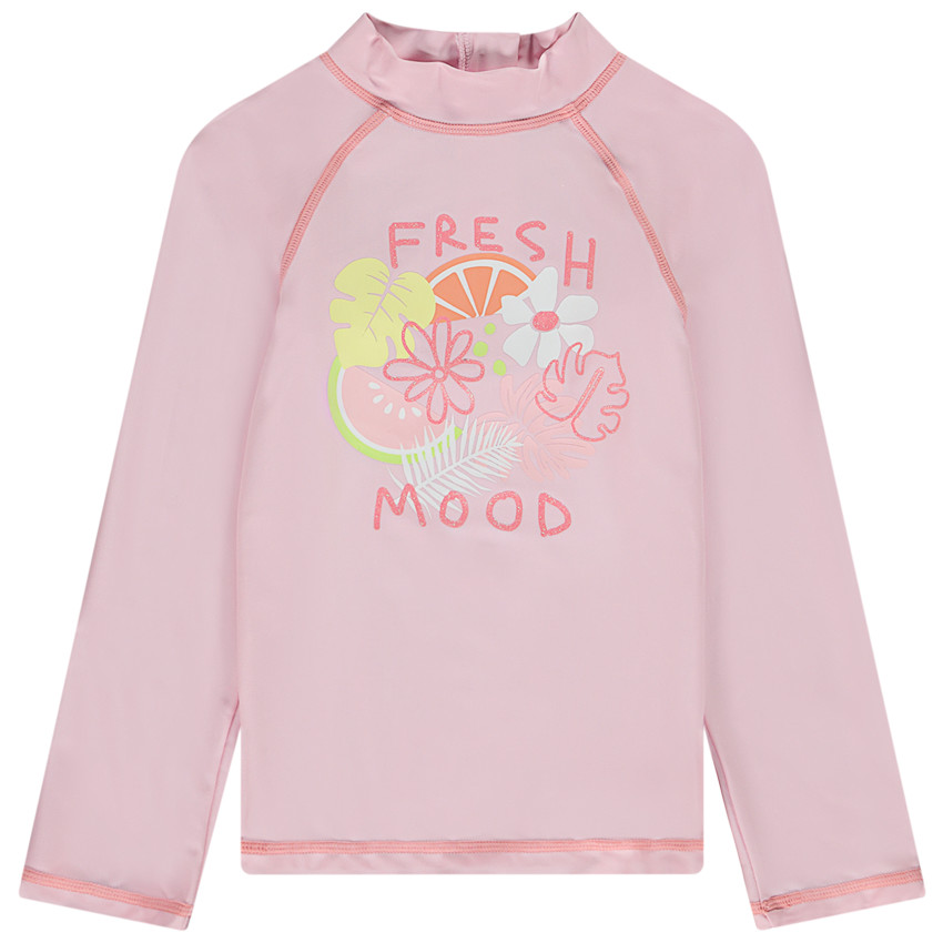 Camiseta de baño de manga larga anti-UV SPF 50+ estampado floral para niña 