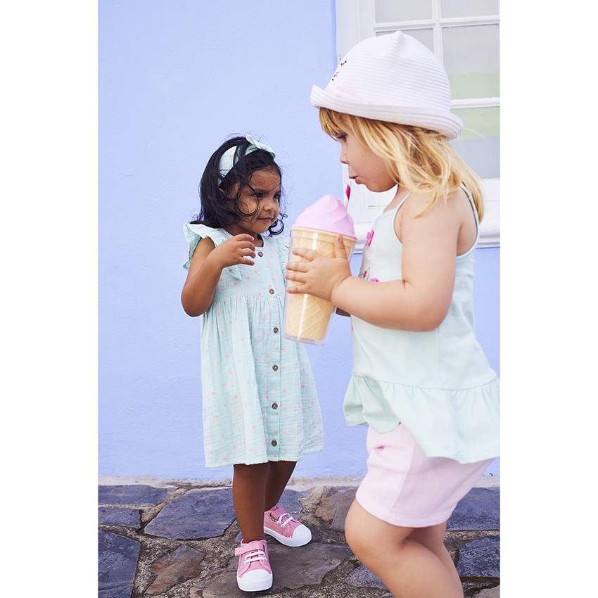 Conjunto de 3 piezas vestido + pololo + diadema de lunares para niña 