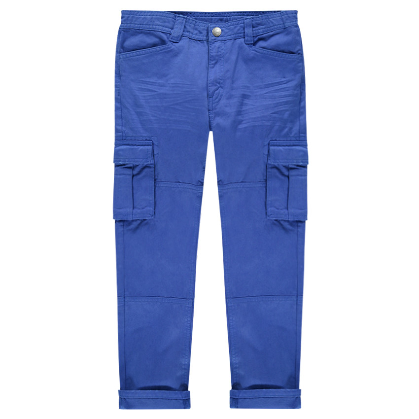 Júnior - Pantalón azul de estilo cargo con bolsillos y solapa 