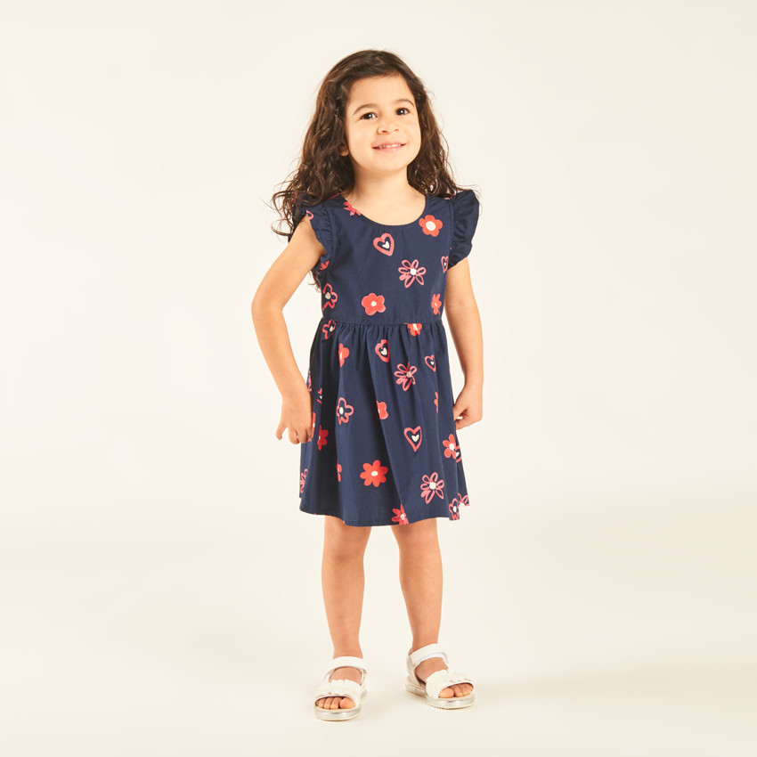 Vestido de manga corta con volantes y estampado fantasia para niña bebé 