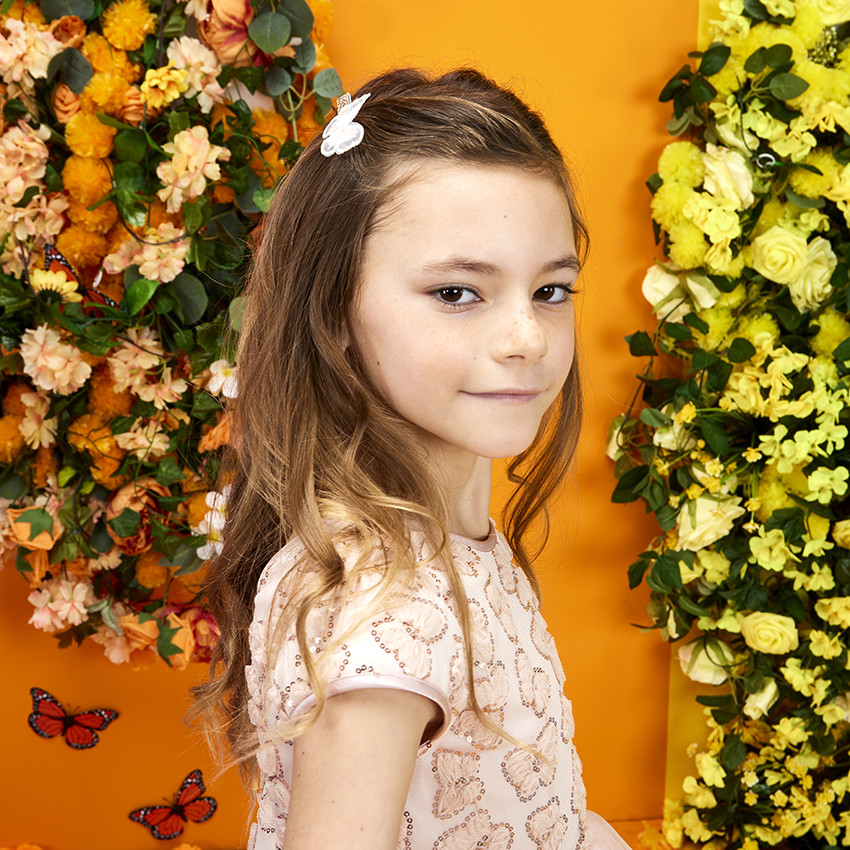 Set de 4 clips mariposa y flores para niña 