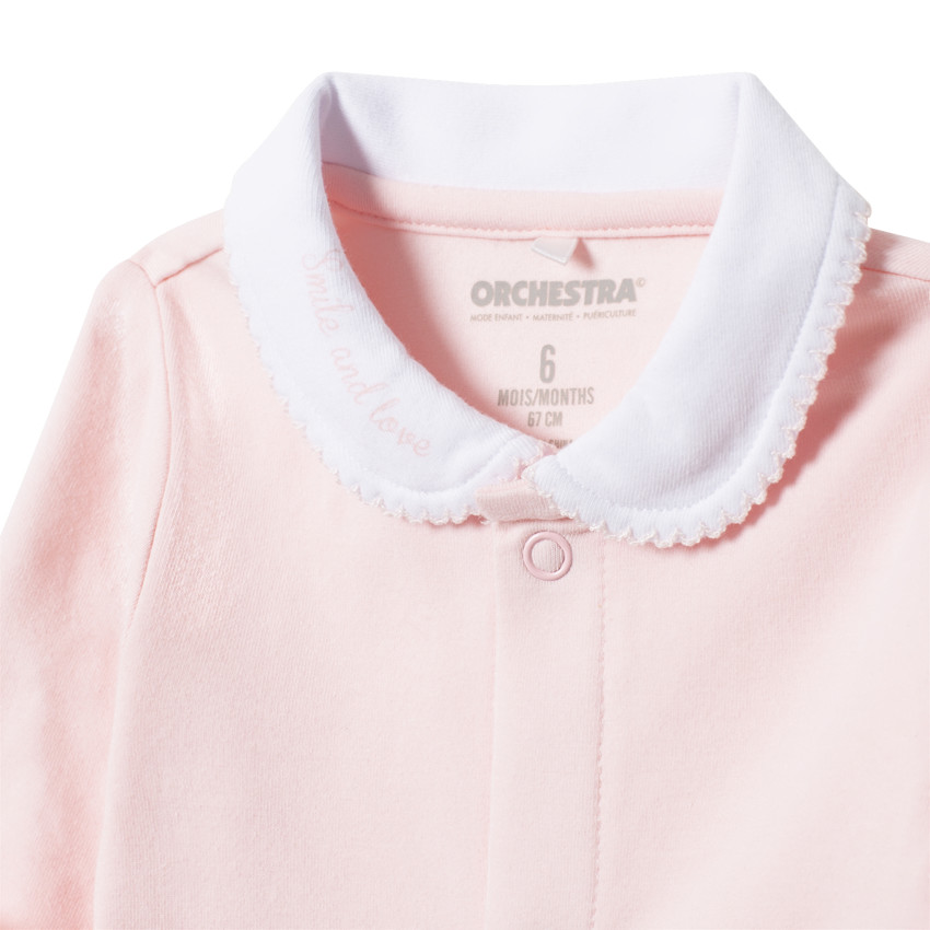 Body manga larga de algodón orgánico con cuello Claudine 