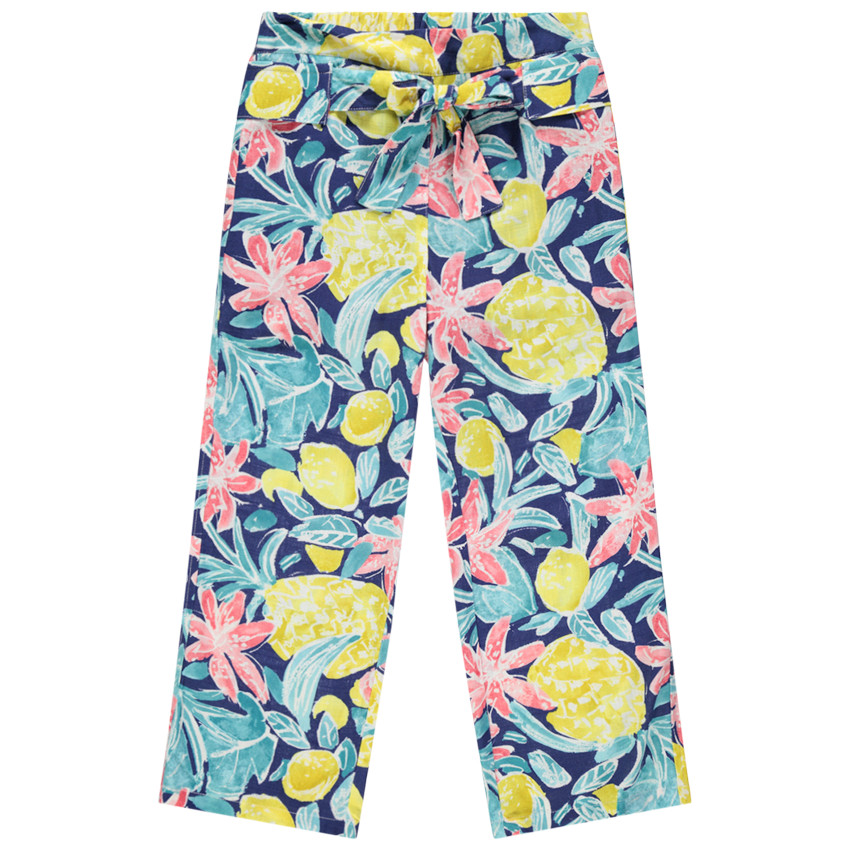Pantalon fluide imprimé ananas et fleurs all-over 