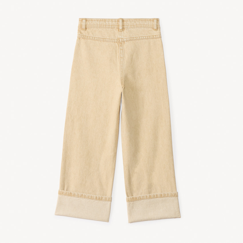 Jean en denim uni évasé avec revers fixés pour fille  