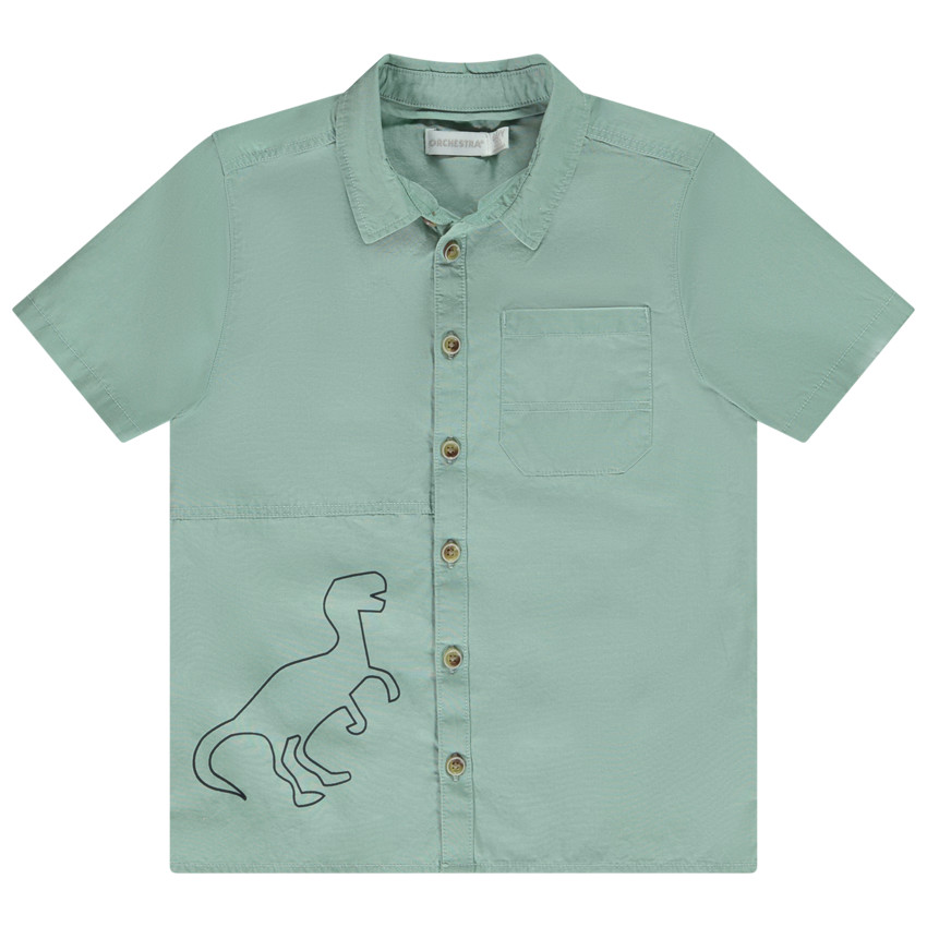 Camisa de popelin de manga corta para nino con estampado de dinosaurios Orchestra