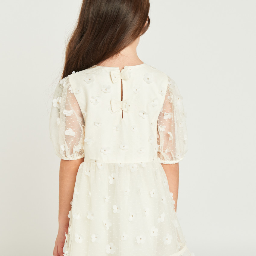 Ropa de manga corta de tela con flores 3D para niña 