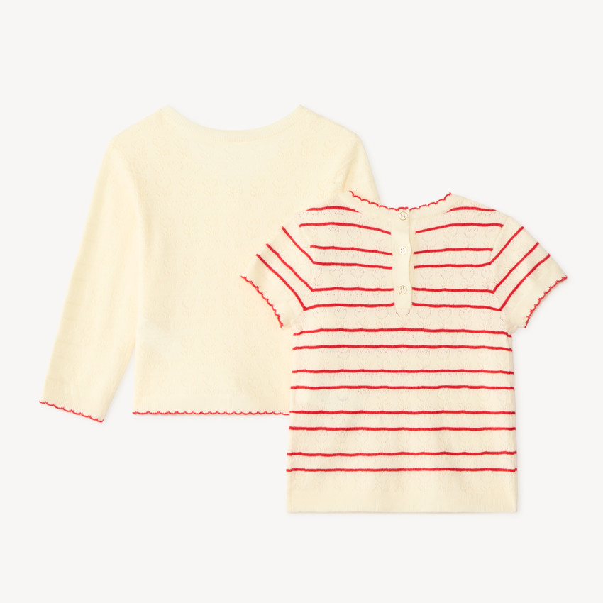 Chaleco y camiseta de bebé niña de punto con diseño. 