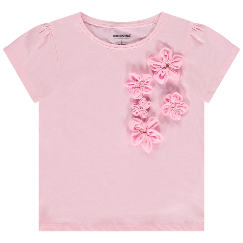 Camiseta manga corta flores 3D para niña 
