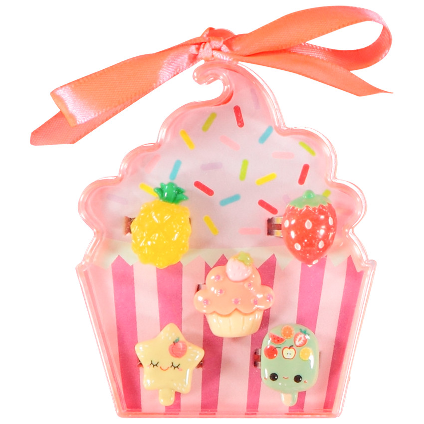 Pack de 5 anillos de fantasía con caja en forma de cupcake niña 