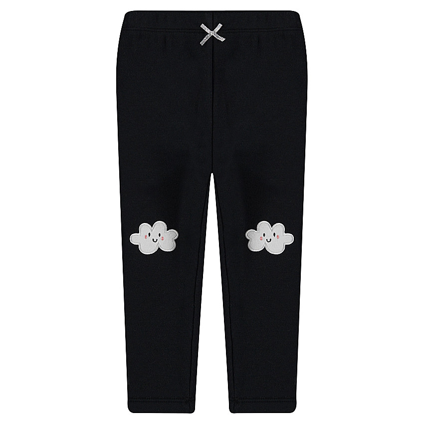 Leggings de punto con lazo brillante cosido y nubes estampadas 