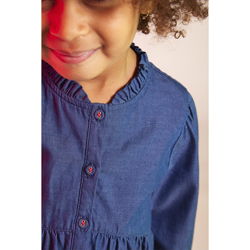 Vestido de lyocell con mangas largas y bordados de cerezas para bebé niña 