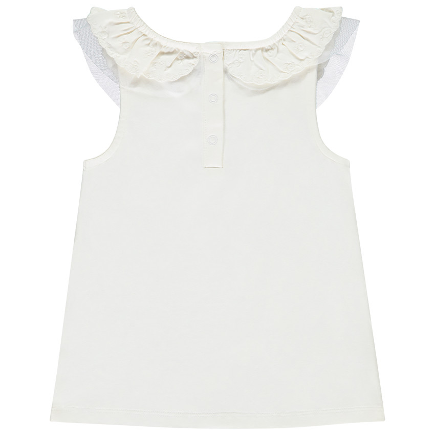 Camiseta sin mangas unicolor con cuello de encaje para niña bebé 
