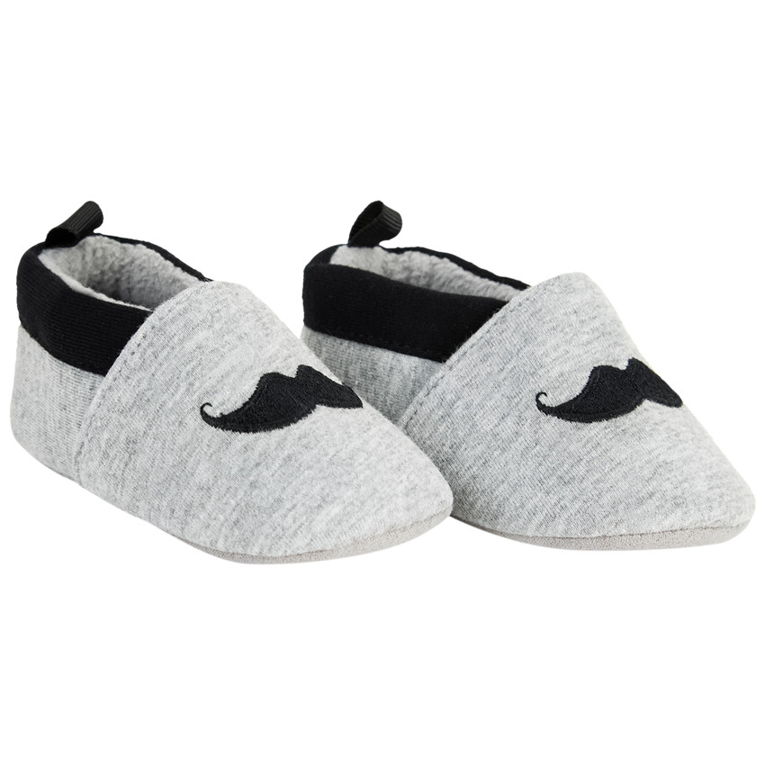 Pantuflas suaves con bordado de bigote para bebé niño 