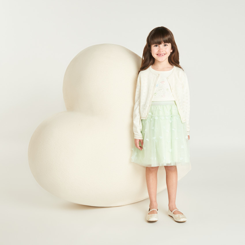 Camiseta de manga corta con strass y flores 3D para niña 