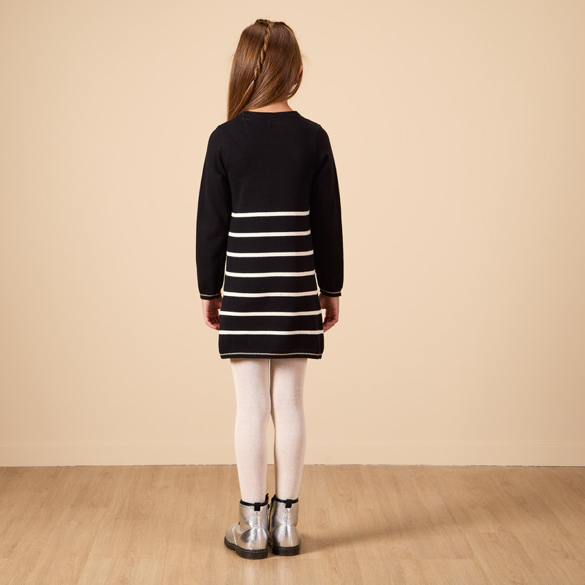 Vestido de punto con estampado brillante y rayas para niña 