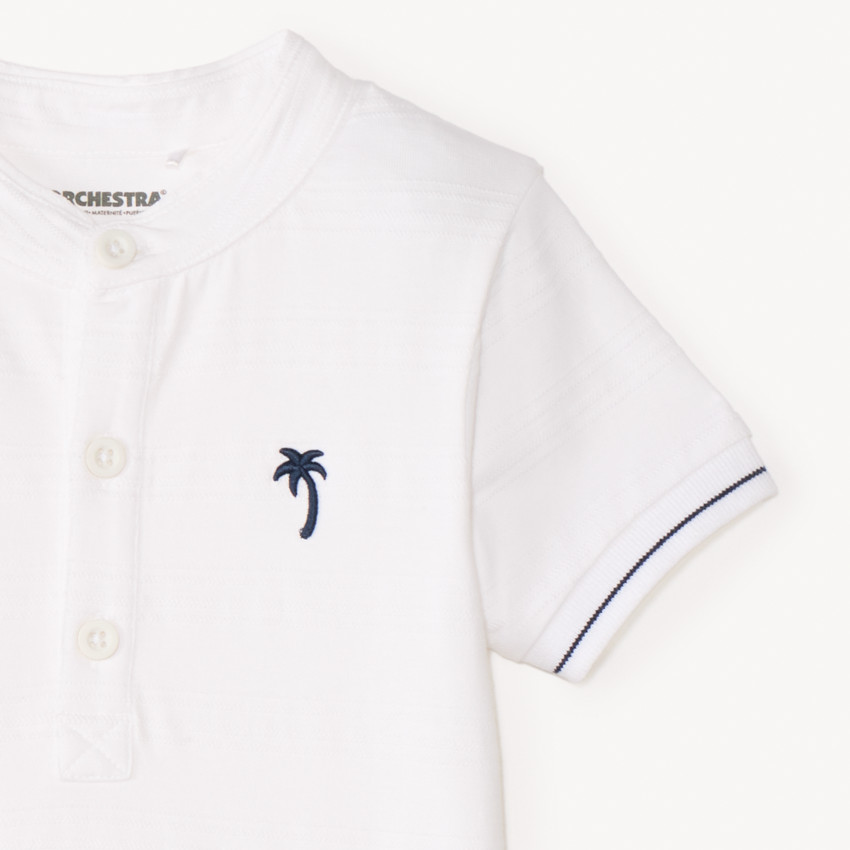 Polo de manga corta con cuello mao y bordado de palmera para bebé niño. 