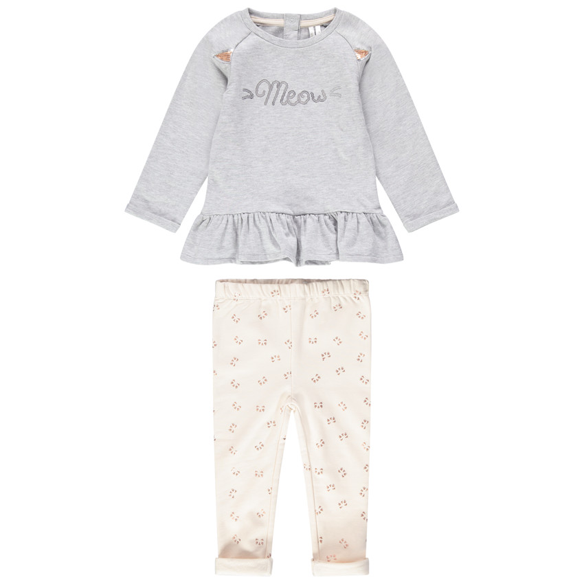 Chándal de felpa con sudadera con volante y pantalón estampado 