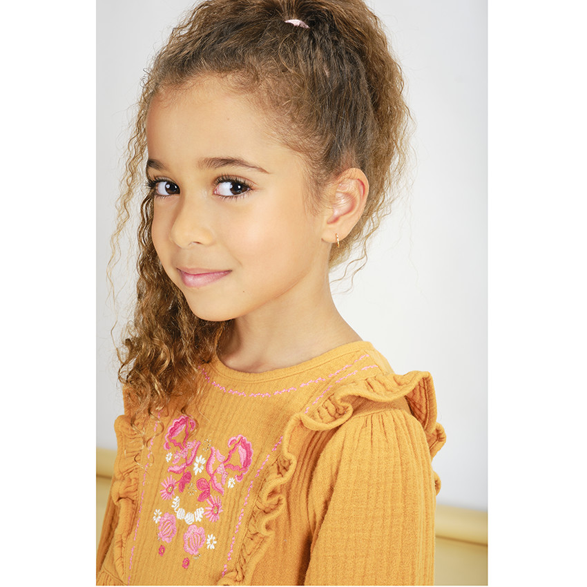 Vestido de gasa de algodón doble de manga larga para niña 