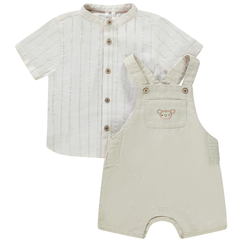 Conjunto peto corto + camisa de manga corta a rayas para bebé niño 